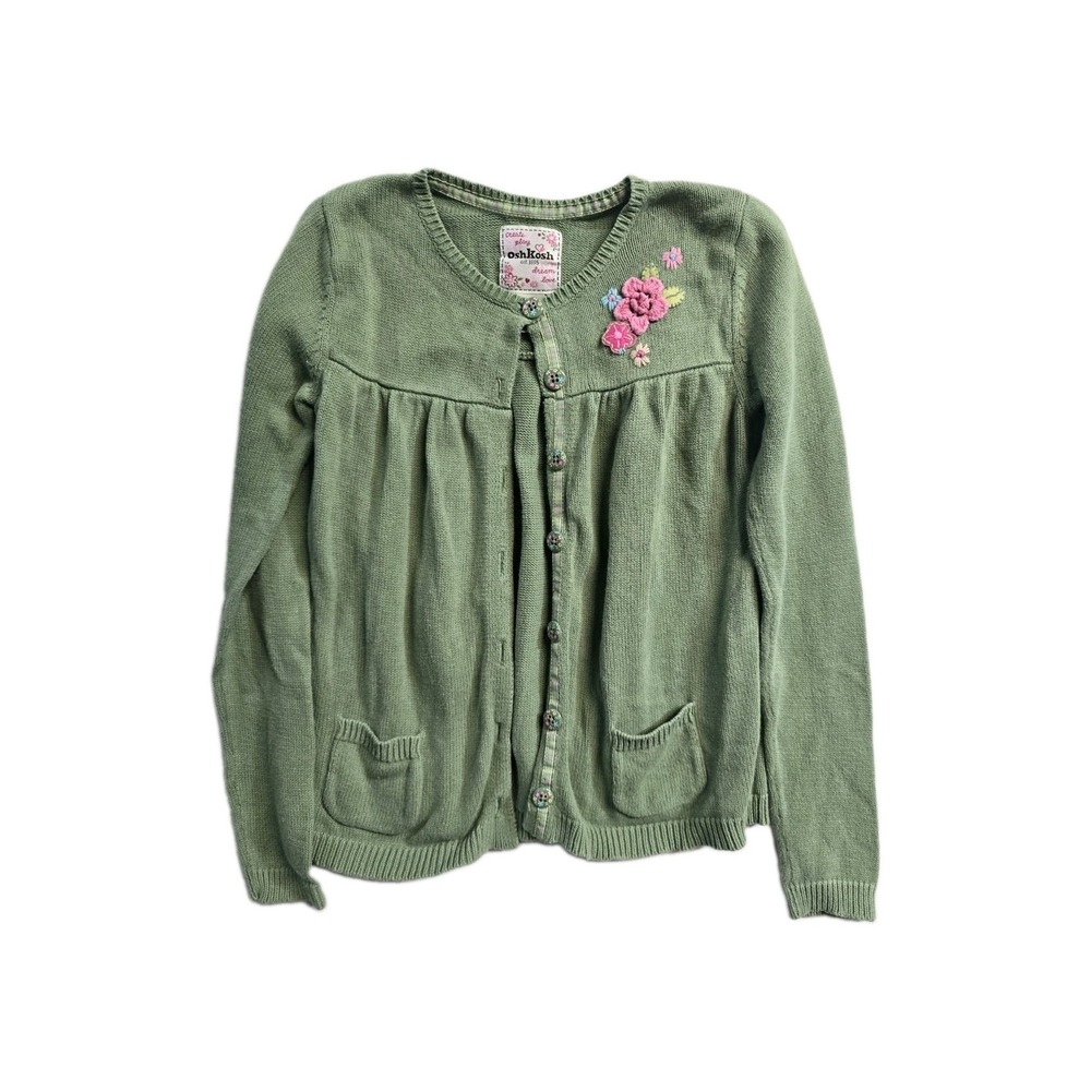Oshkosh Y2K Girls Cardigan Green Floral Button-Up 12 Years